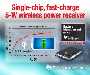 TI快速充電無線電源接收器bq51020 與 bq51021 功耗降50%